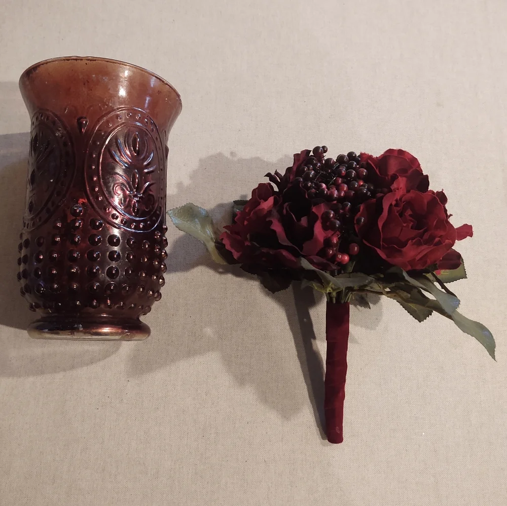 🟤Brown-Mercury & Red🥀Velvet-RoSes Raised•Dot Vase~